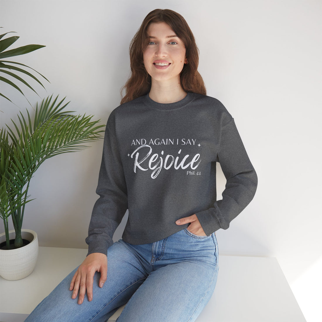 Philippians 4:4 Rejoice, Heavy Blend™ Christian Sweatshirt for Men and Women