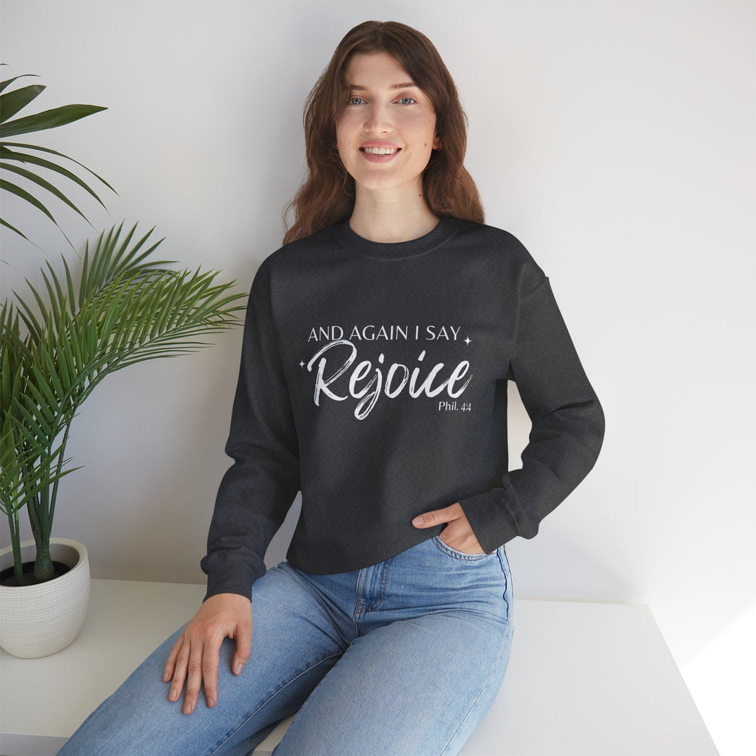 Philippians 4:4 Rejoice, Heavy Blend™ Christian Sweatshirt for Men and Women