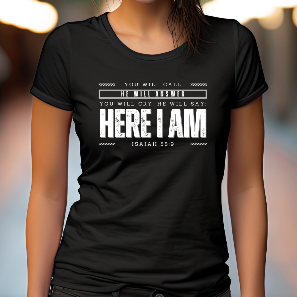 Isaiah 58:9, Women's Favorite Tee, Christian T Shirt for women black mockup