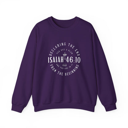 Sweatshirt, Isaiah 46.10, Gildan 18000, men and women, purple