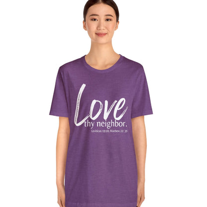 Matthew 22:39 Love thy Neighbor, Christian T-shirt for Men and Women heather purple mock