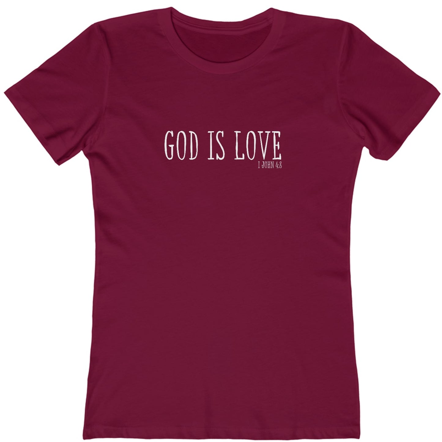 1 John 4:8 God is Love, Christian T-shirt for Women Cardinal Red