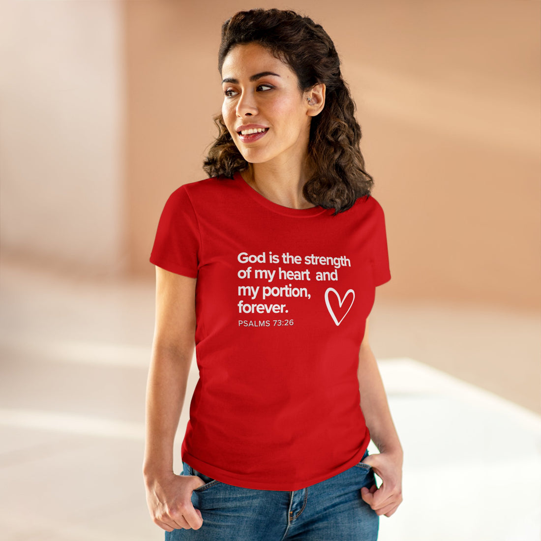 Psalms 73:26, Midweight Cotton Christian T-shirt for Women
