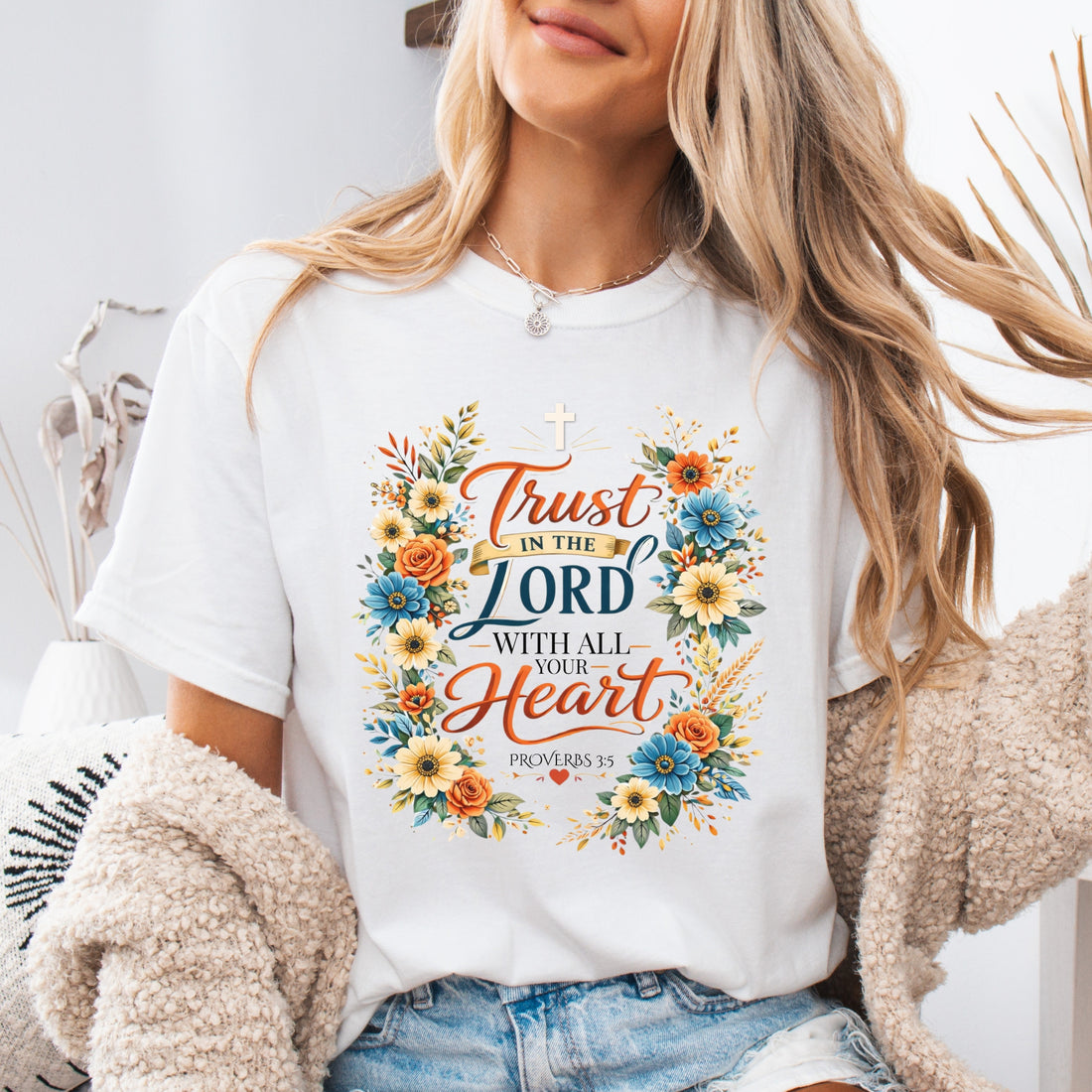 Faith Floral T‑Shirt — "Trust in the Lord with All Your Heart" Christian Tee