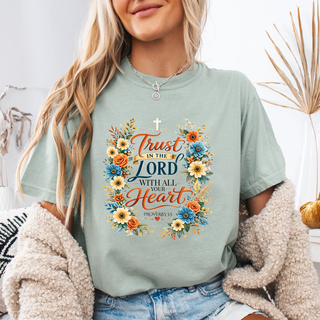 Faith Floral T‑Shirt — "Trust in the Lord with All Your Heart" Christian Tee