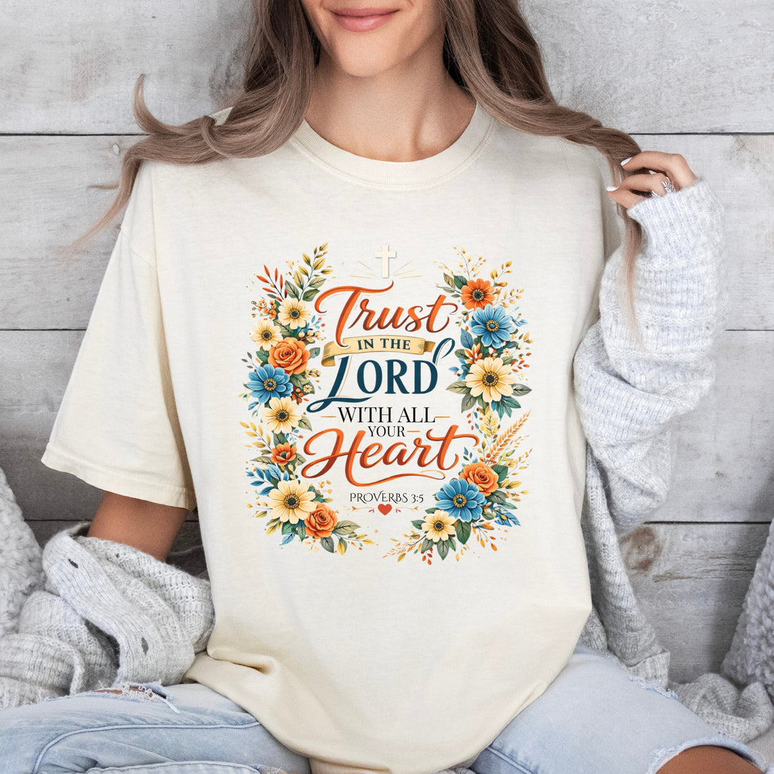 Faith Floral T‑Shirt — "Trust in the Lord with All Your Heart" Christian Tee