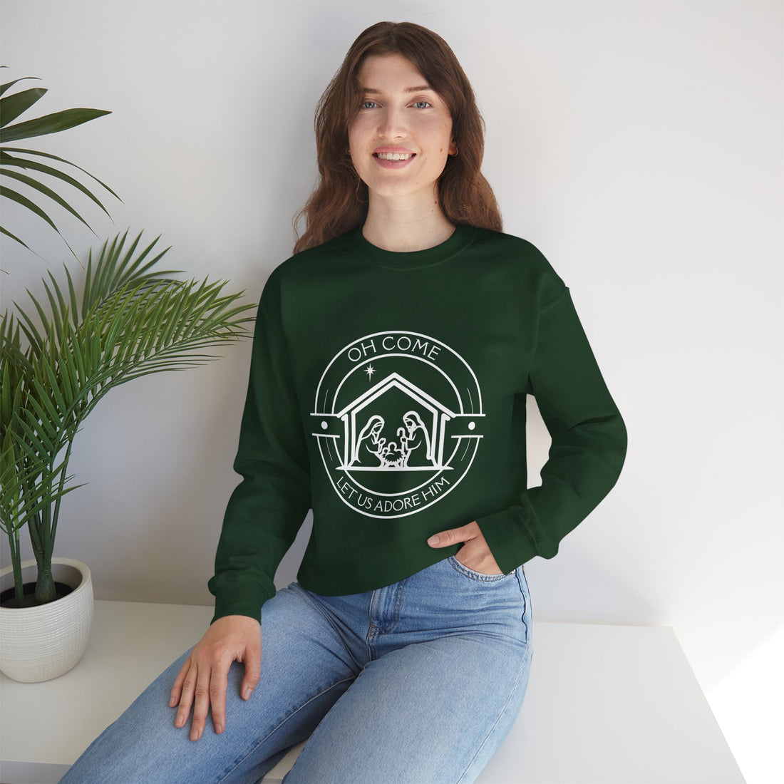 Nativity "Oh Come Let Us Adore Him" Sweatshirt, gift for Christian friends & family