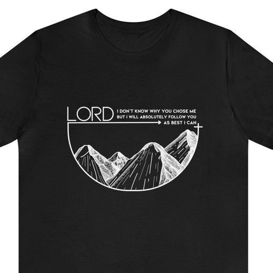 Follow the Lord, Express Delivery, Christian T-shirt for Men and Women black up close