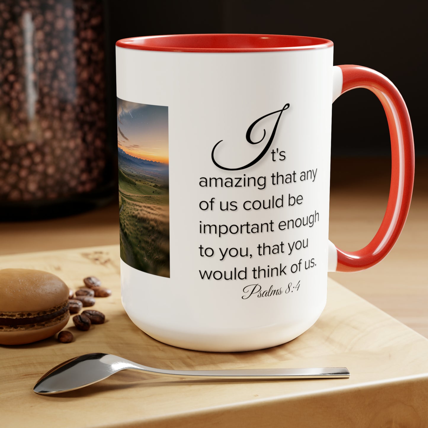 Two-Tone Coffee Mugs, 15oz:  Psalms 8:4