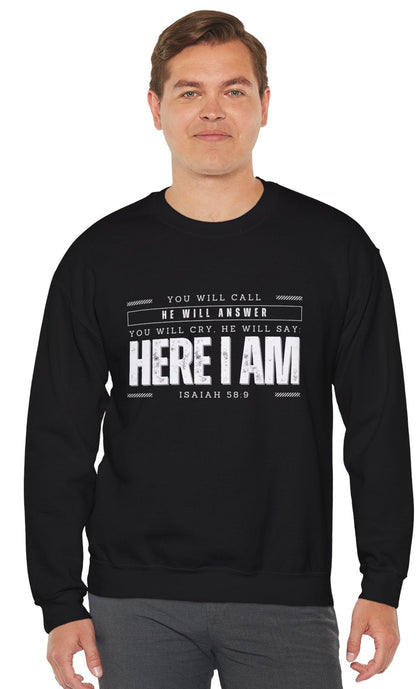Isaiah 58:9 unisex heavy blend crewneck sweatshirt mockup black