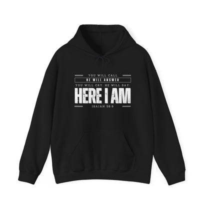 Isaiah 58.9 Here I am, Heavy Blend™ Christian Hoodie for Men and Women