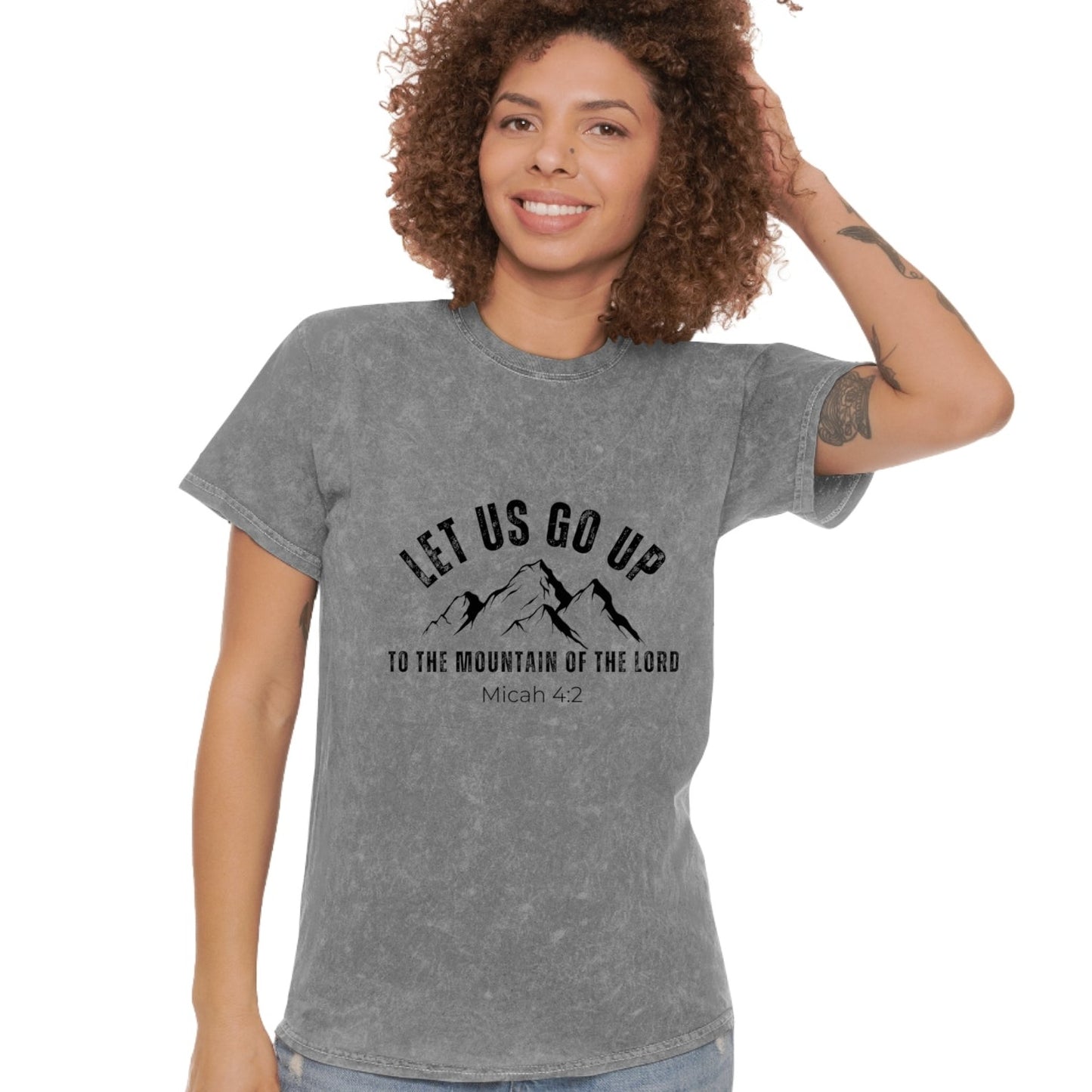 Micah 4:2, Unisex Mineral Wash Christian T-Shirt for men and woman gray