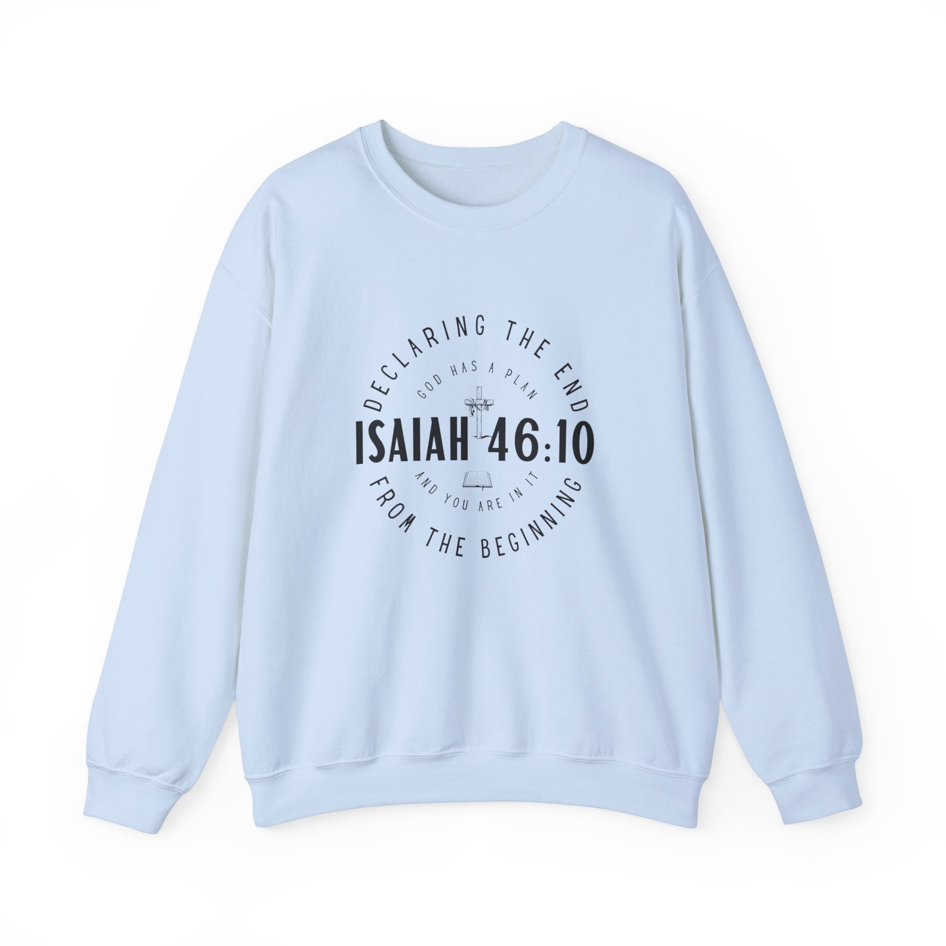 Sweatshirt, Isaiah 46.10, Gildan 18000, men and women, light blue