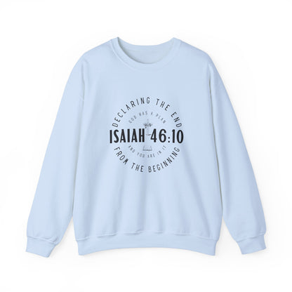Sweatshirt, Isaiah 46.10, Gildan 18000, men and women, light blue