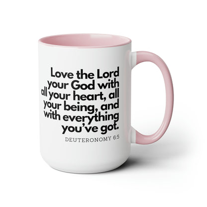 Deuteronomy 6:5, Two-Tone Coffee Mugs, 15oz