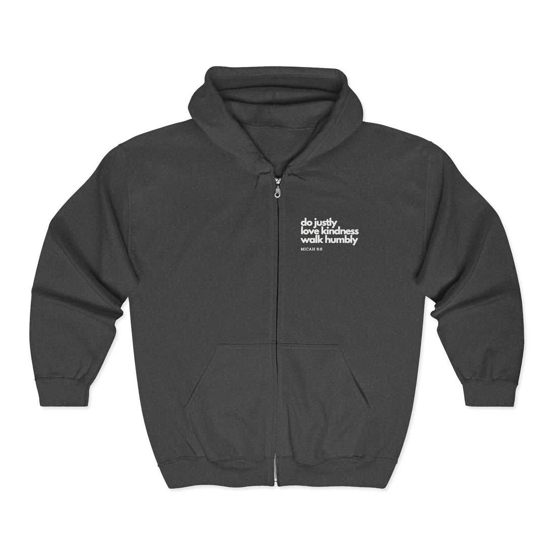 Unisex Heavy Blend™ Full Zip Hooded Sweatshirt:  Micah 6:8 do justly love kindness walk humbly