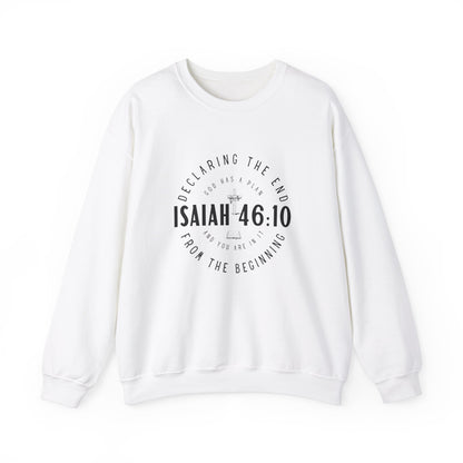 Sweatshirt white, Isaiah 46.10, Gildan 18000, men and women