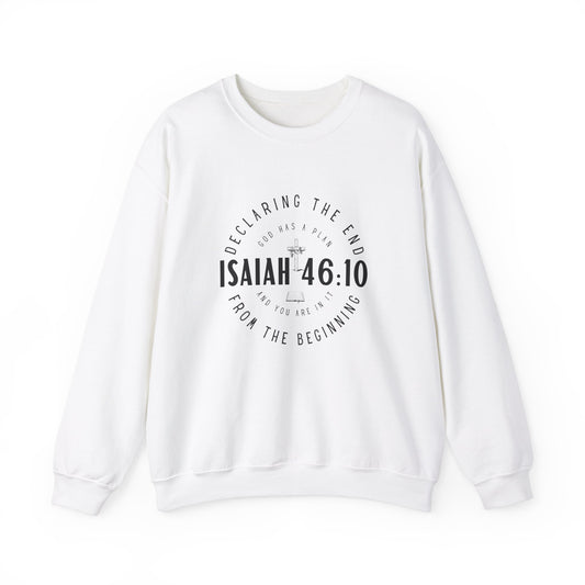 Sweatshirt white, Isaiah 46.10, Gildan 18000, men and women