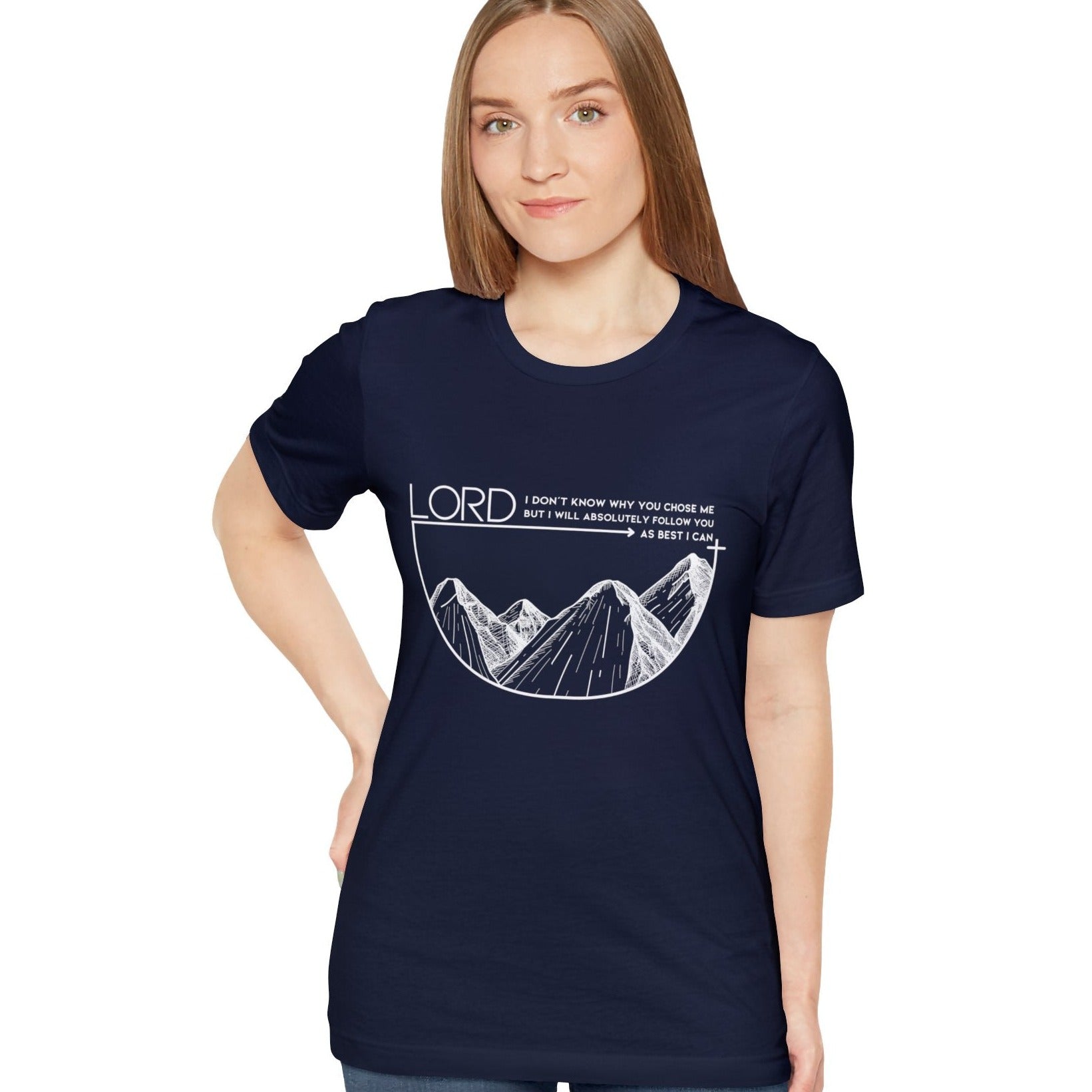 Follow the Lord, Express Delivery, Christian T-shirt for Men and Women navy