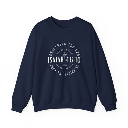 Sweatshirt, Isaiah 46.10, Gildan 18000, men and women, navy