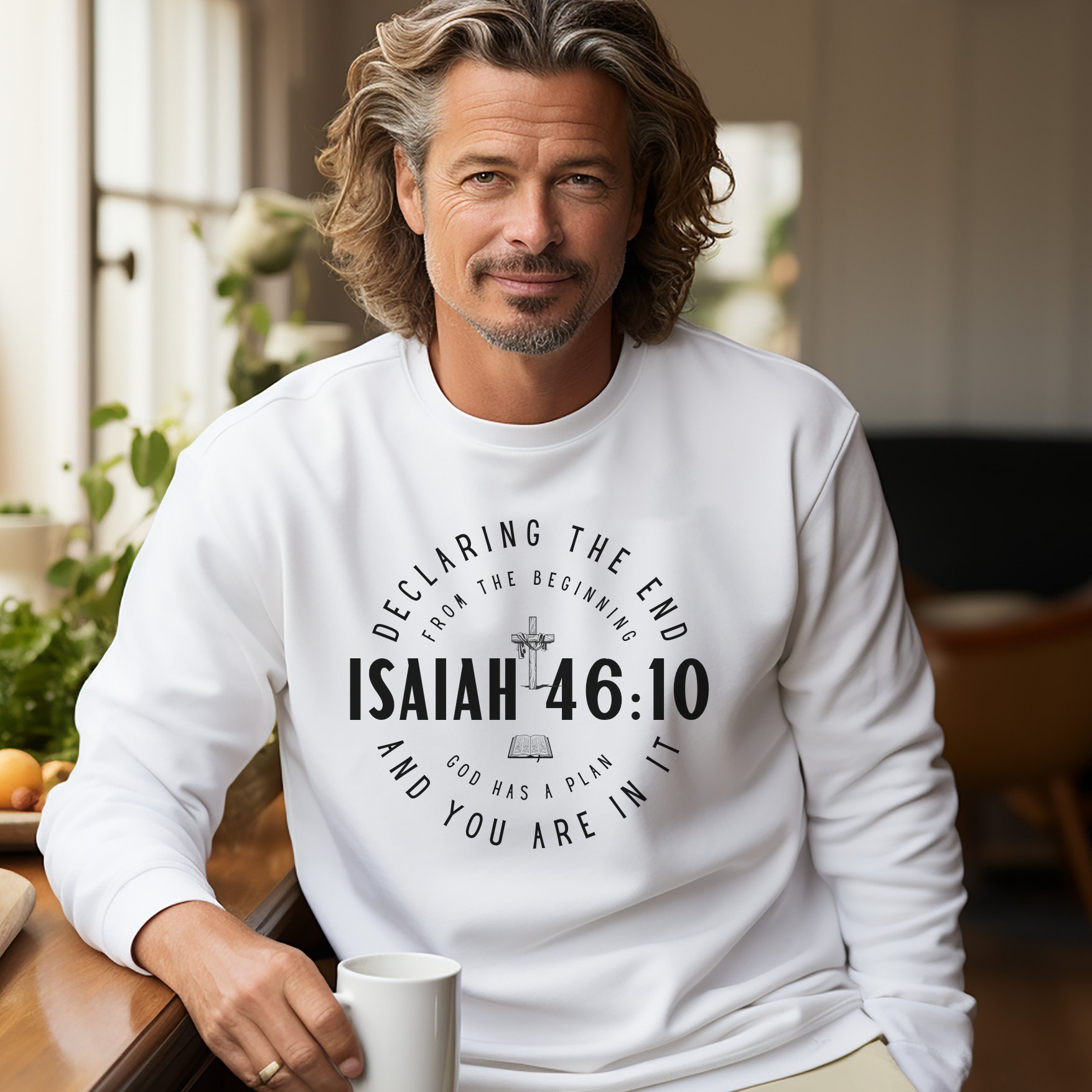 Sweatshirt, Isaiah 46.10, Gildan 18000, men and women, white