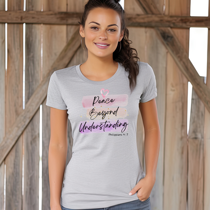 Philippians 4:7, Christian T-shirt for Women silver mockup