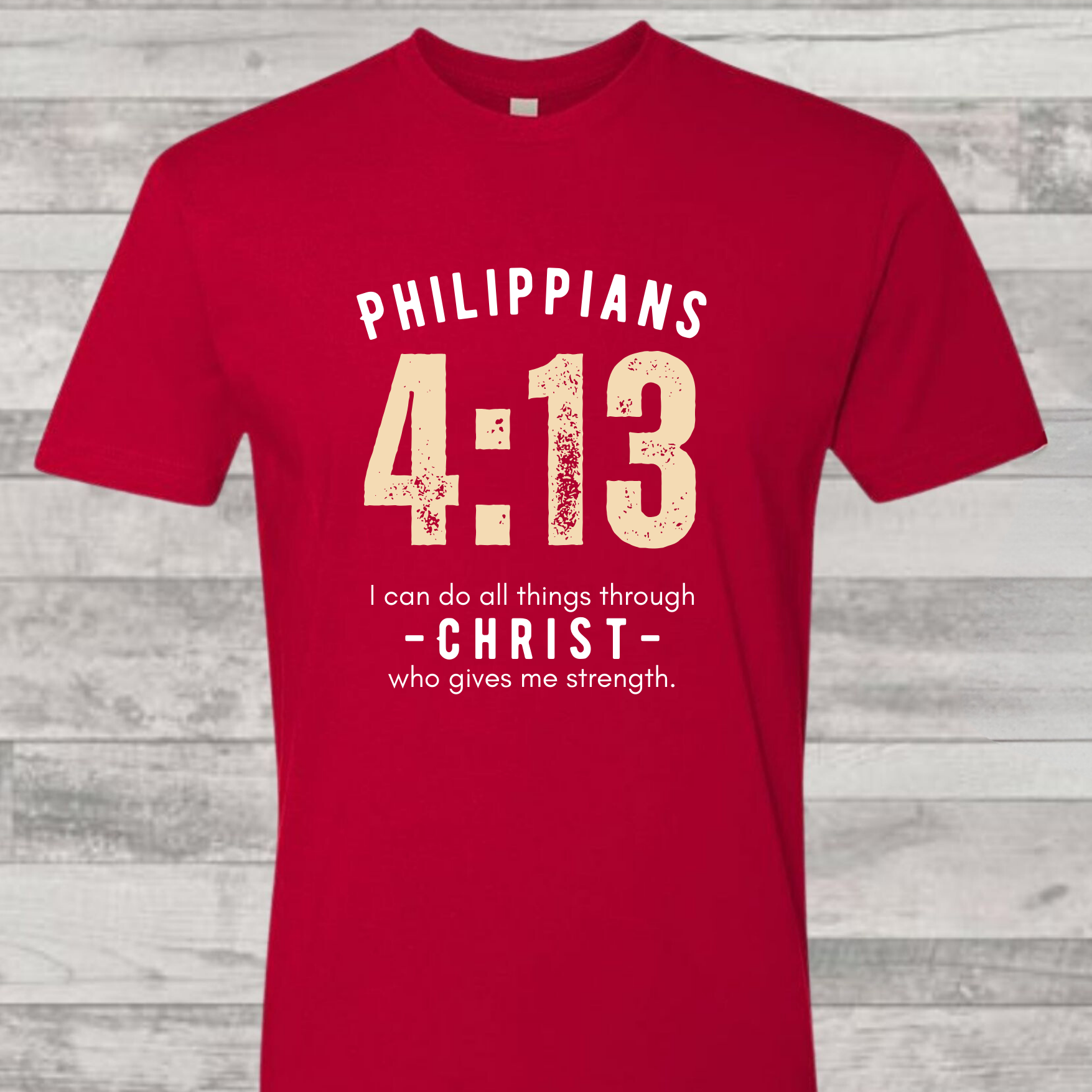 Philippians 4:13, Christian T-shirt for Men, Cotton Crew, red