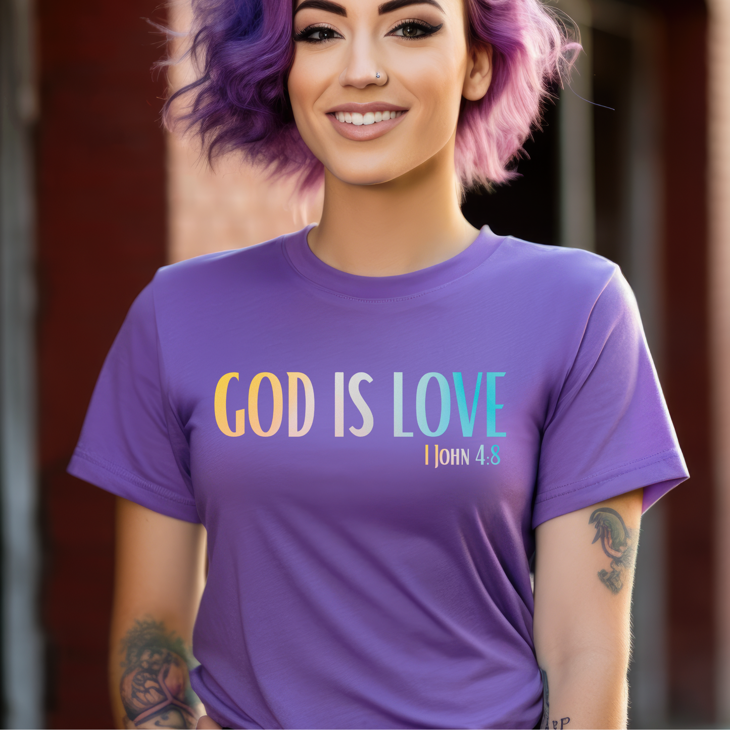 1 John 4:8 God is Love, Christian Garment-Dyed T-shirt for men and women grape purple